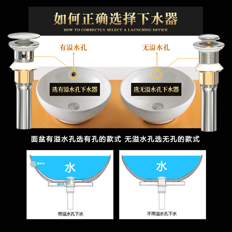Stainless steel washbasin drain, bouncy washbasin, washbasin drain pipe, washbasin, sink, drainage pipe accessories, universal Specification drawing