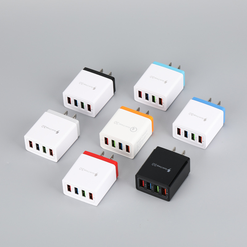 4usb charger, multi-port 3A fast charging head, intelligent qc3.0 mobile phone charger, British, American and European standard charging heads Application Scenario