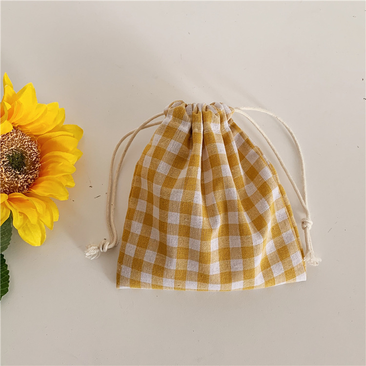Wholesale of 07213 fresh and simple large square cotton and linen drawstring bags for candy and tea storage details Picture