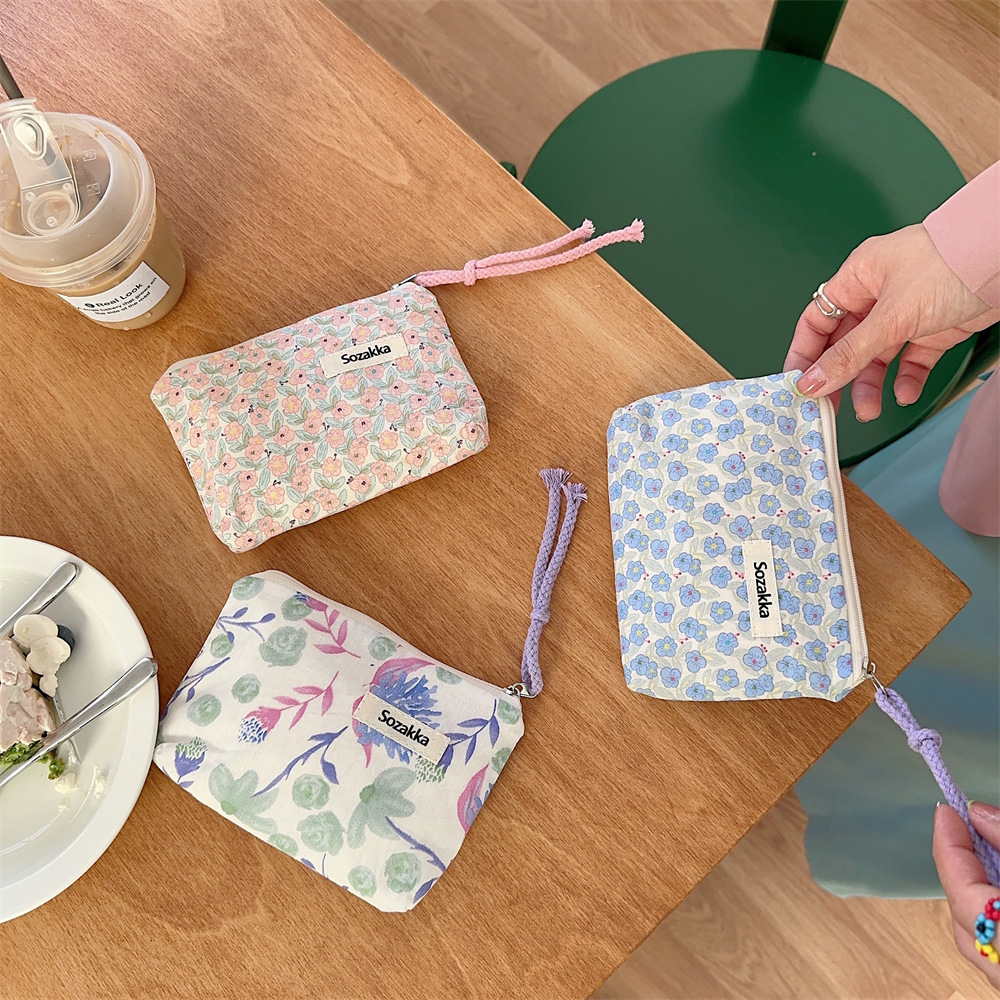 34224 Fresh Small flower canvas drawstring small makeup Bag Clutch Bag Makeup Bag Women's Handbag Washing and Storage bag Specification drawing