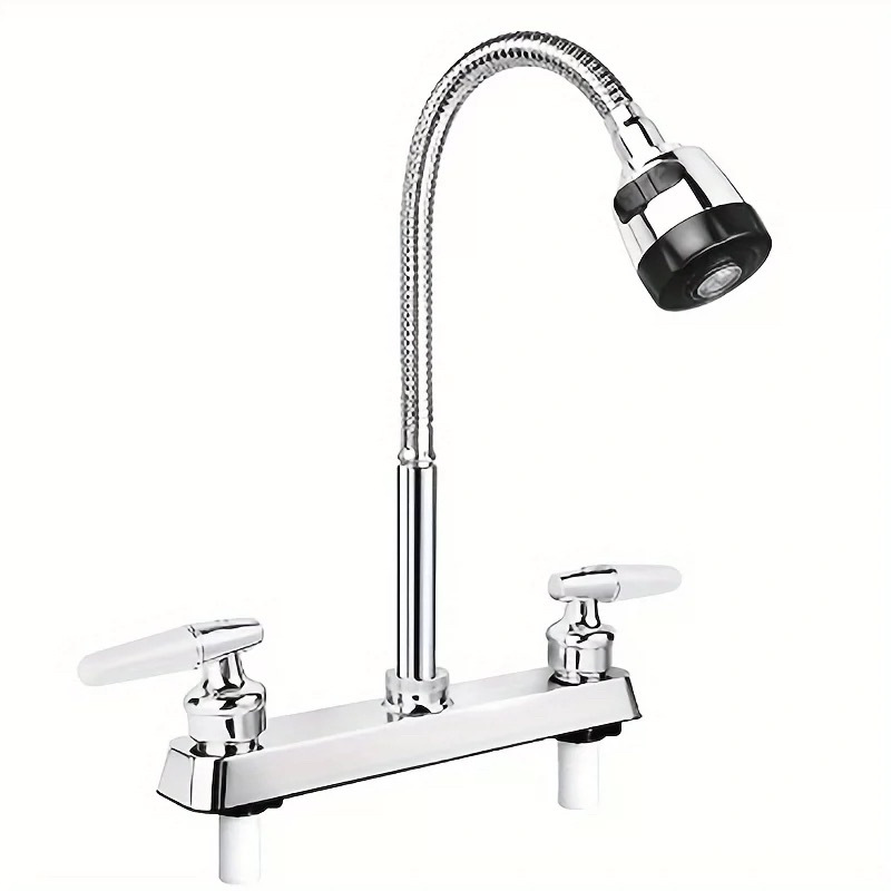 In-stock cross-border South American cold and hot water faucets, double ceramic plate plastic double interface faucets, kitchen splash-proof faucets Item Picture