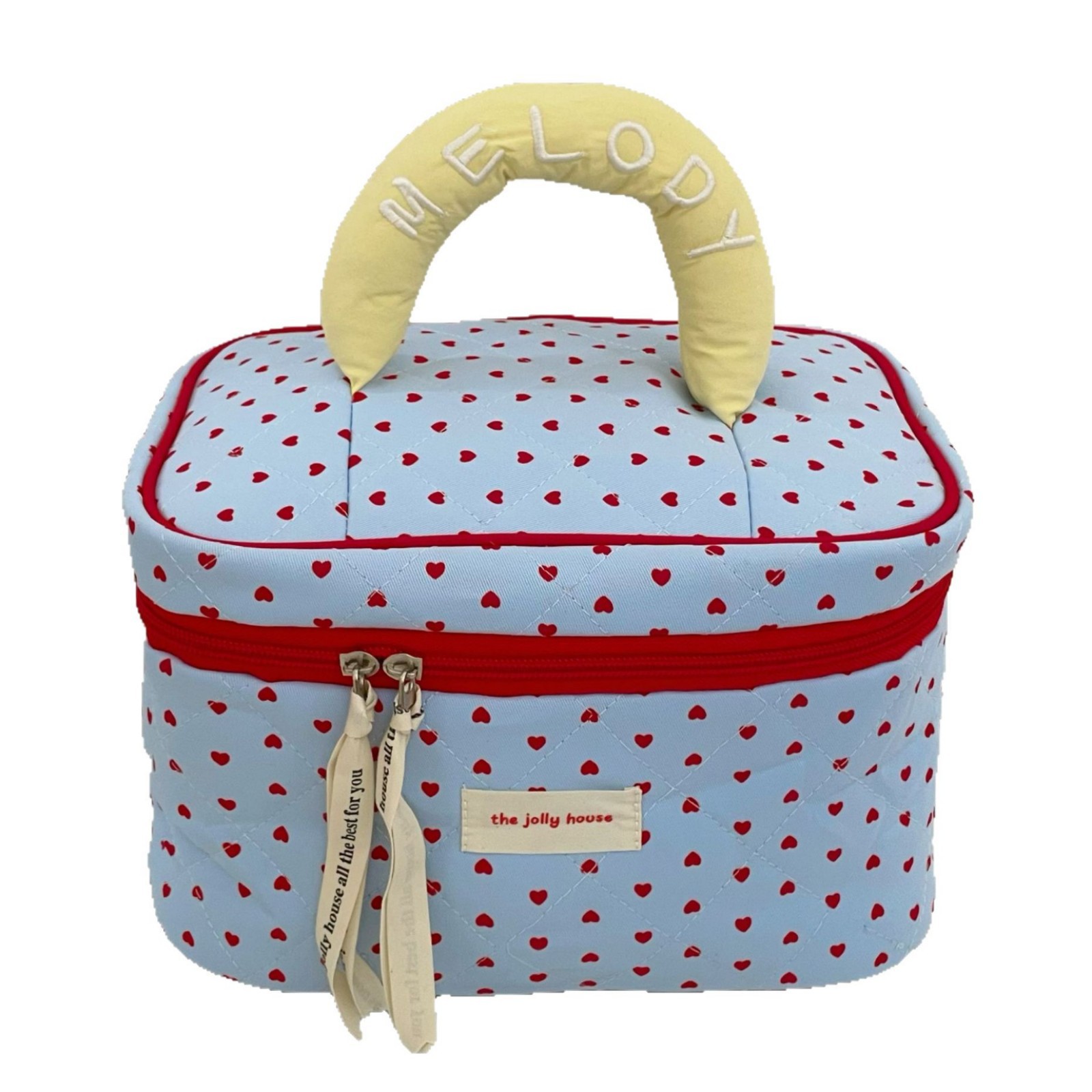 Blue heart-shaped cosmetic bag for women, minimum order of one piece, 2025 new portable large-capacity cosmetic storage bag handbag Item Picture