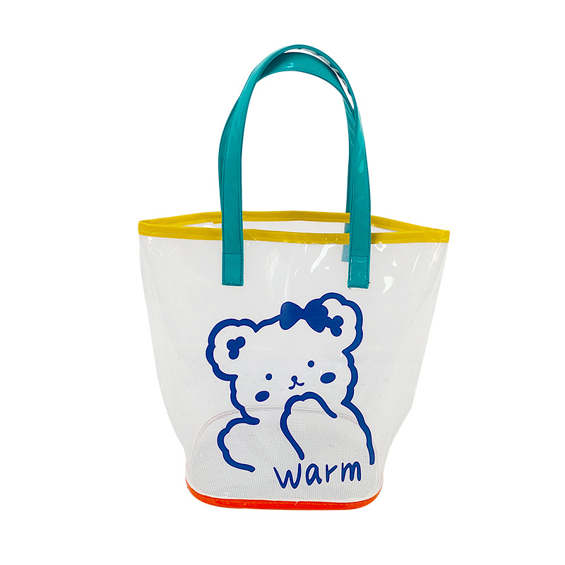 Cute cartoon bear tote bag, girlish transparent PVC jelly bag, portable large-capacity beach bag and swimming bag Item Picture