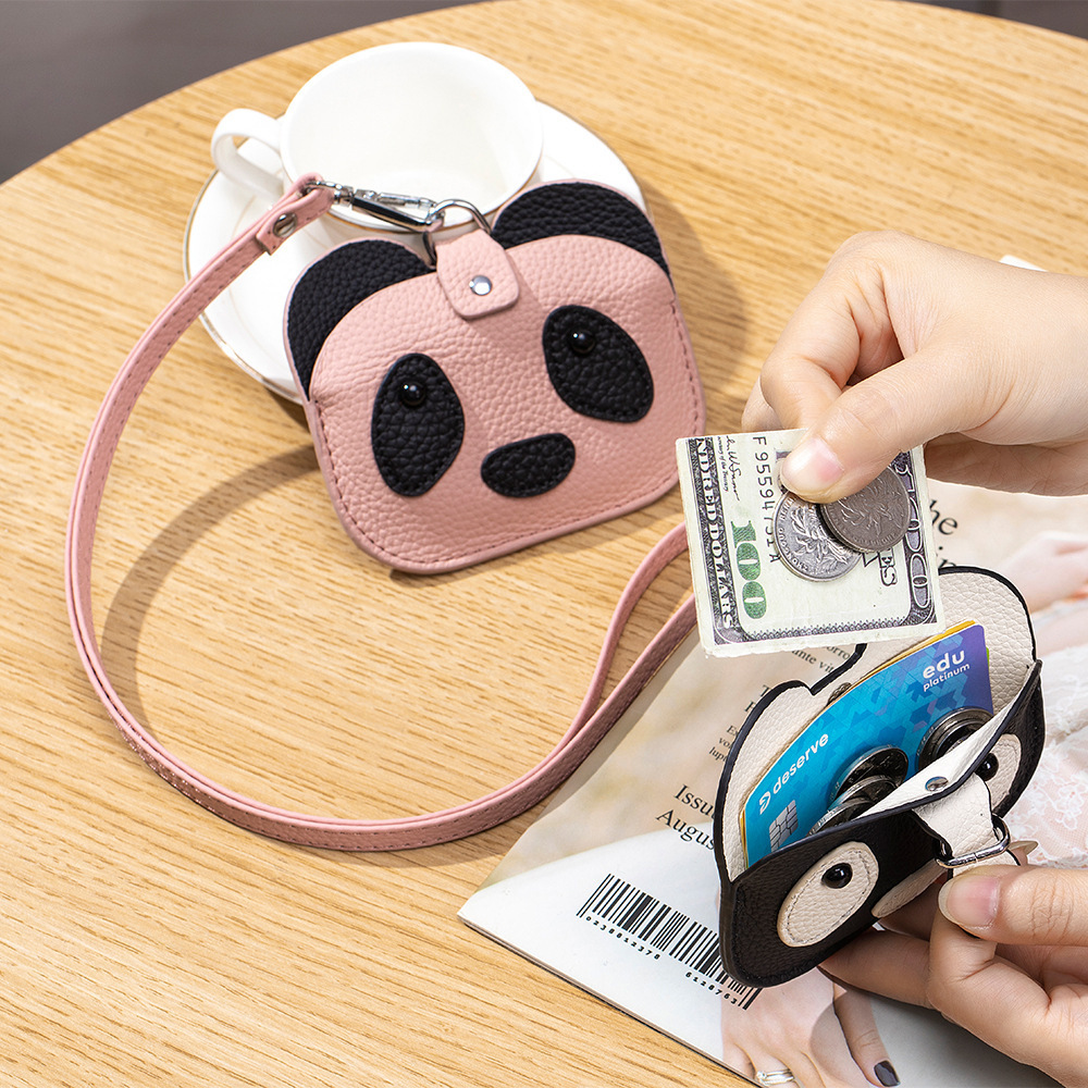 New creative Red Panda ID card case Portable neck card holder pu multi-functional neck loose change storage bag for women Application Scenario