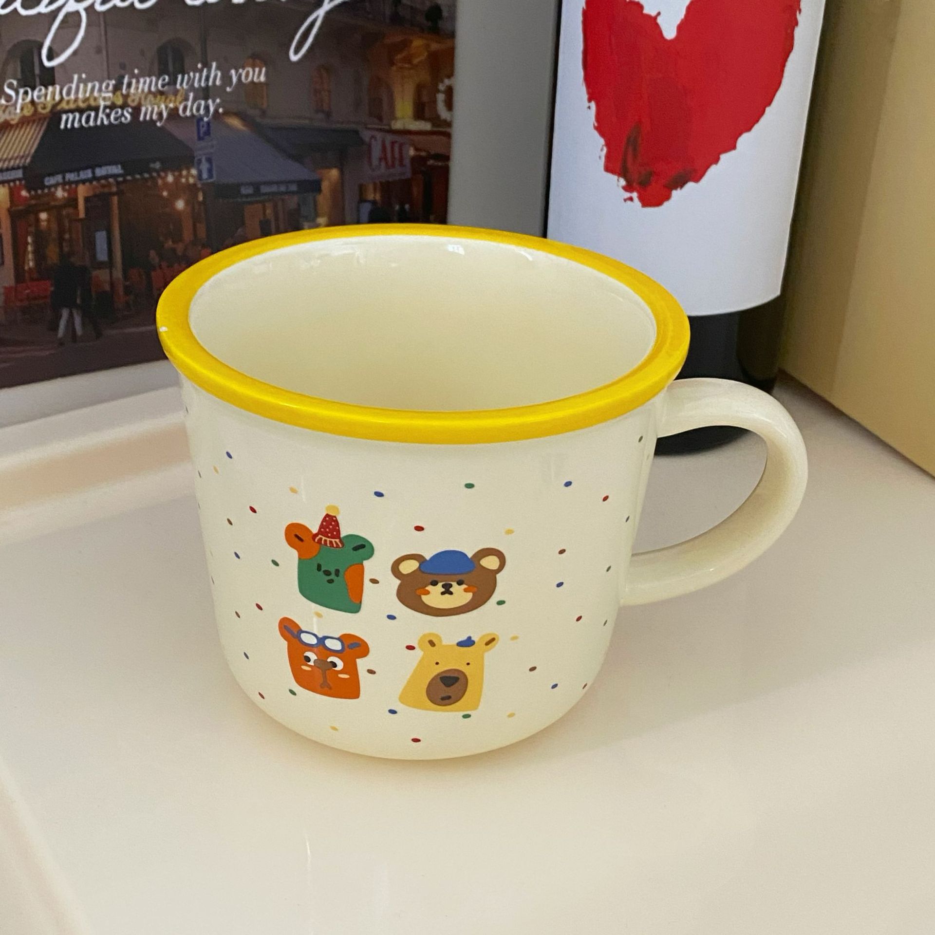 Cute colorful polka dot mugs, milk coffee cups with cartoon illustrations, ceramic cups, gift boxes Item Picture