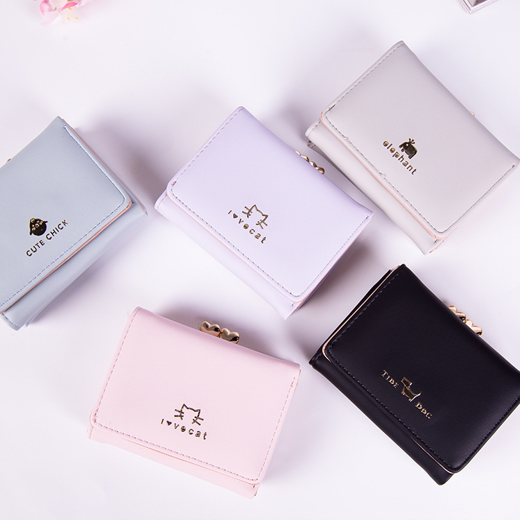 2021 Women's short, casual and simple mini student cute kitten wallet, women's coin wallet and card case Item Picture