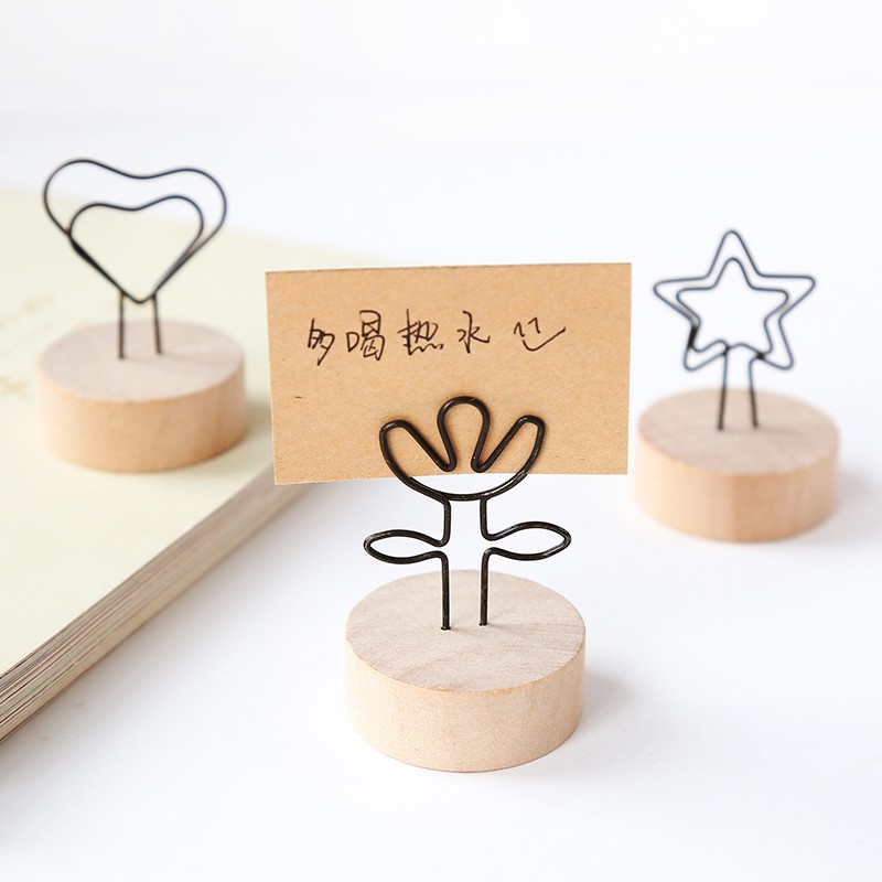 Creative retro wooden sticky notes, photo cards, business card holders, standing simple and cute message notes, decorative ornaments details Picture