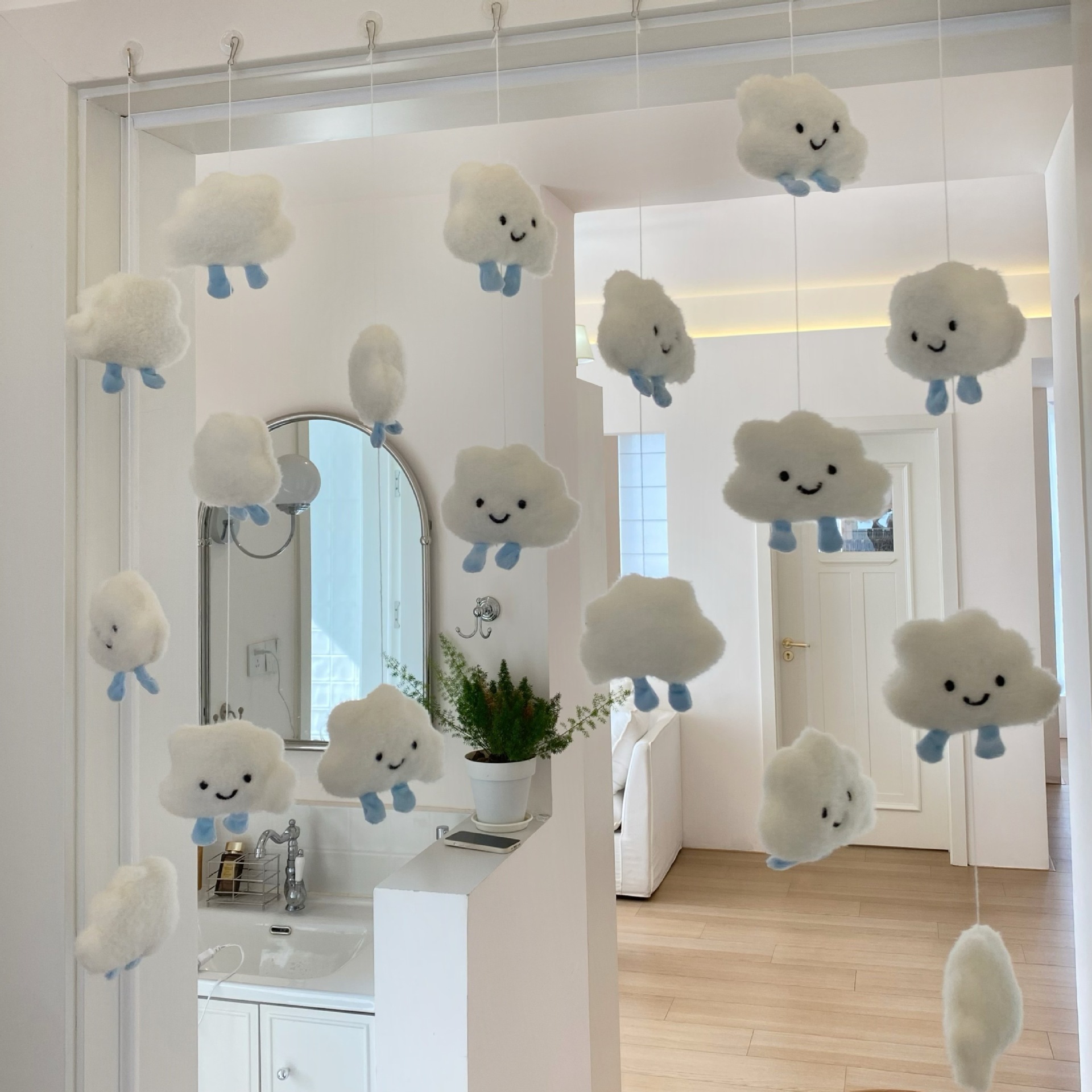 Cute plush cloud door curtain, children's door decoration, high appearance level, hanging curtain, wall decoration, no need for drilling, three-dimensional door stickers Application Scenario