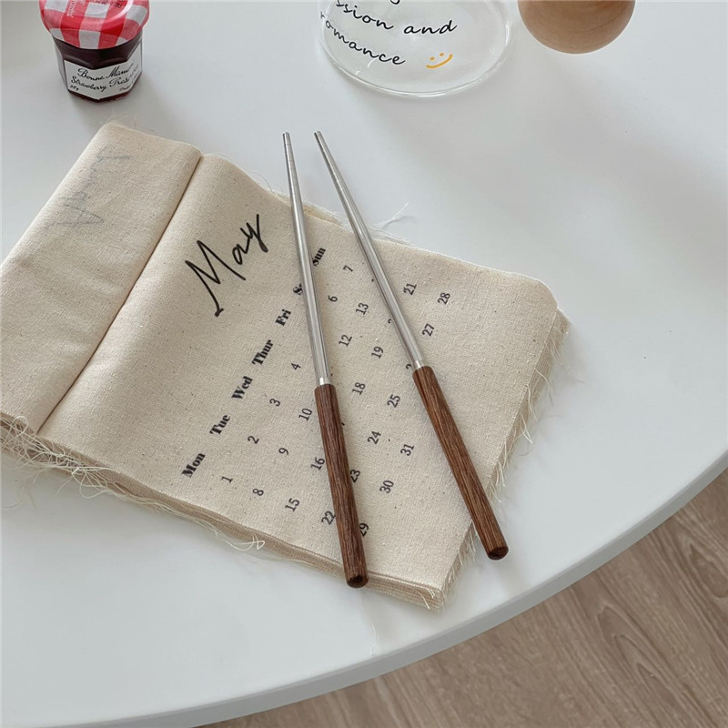 Korean retro InS-style wooden-handled chopsticks, knives, forks, spoons and tableware set for home use - rice spoons, soup spoons and coffee spoons Item Picture