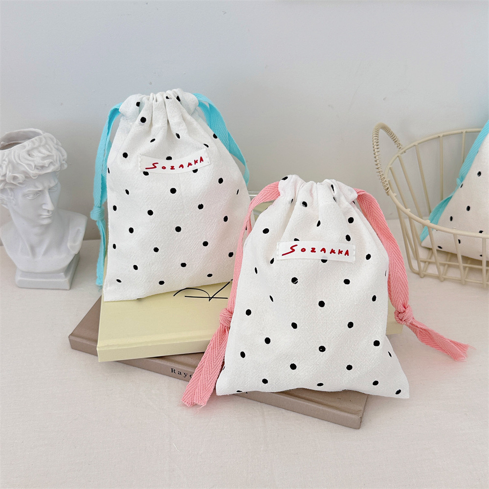 45262 Cute Polka dot drawstring storage bag, Cosmetics portable storage bag, drawstring cloth bag, miscellaneous storage bag full figure