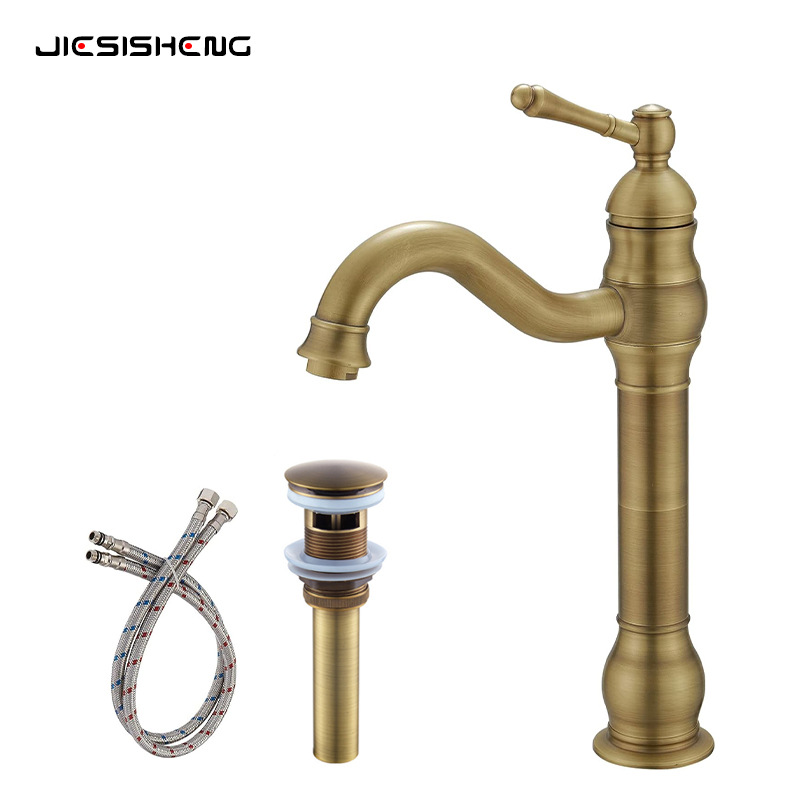 Cross-border retro brass washbasin faucet, bathroom, household bathroom counter basin, washbasin, cold and hot splash-proof faucet Item Picture