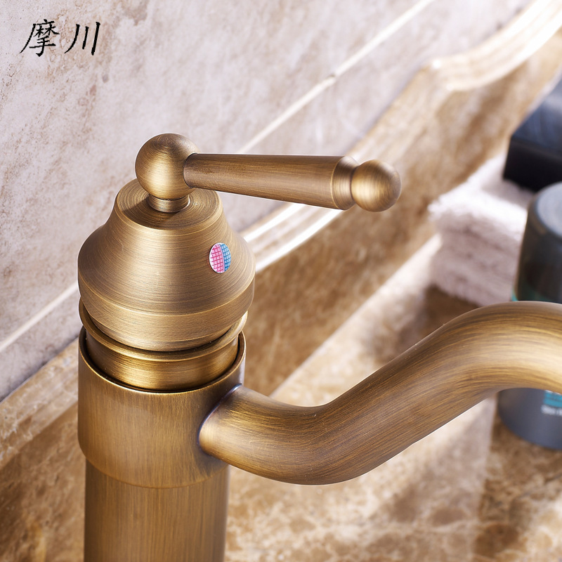 Brass European-style antique bathroom basin faucet, cold and hot single-hole washbasin with high countertop faucet Application Scenario