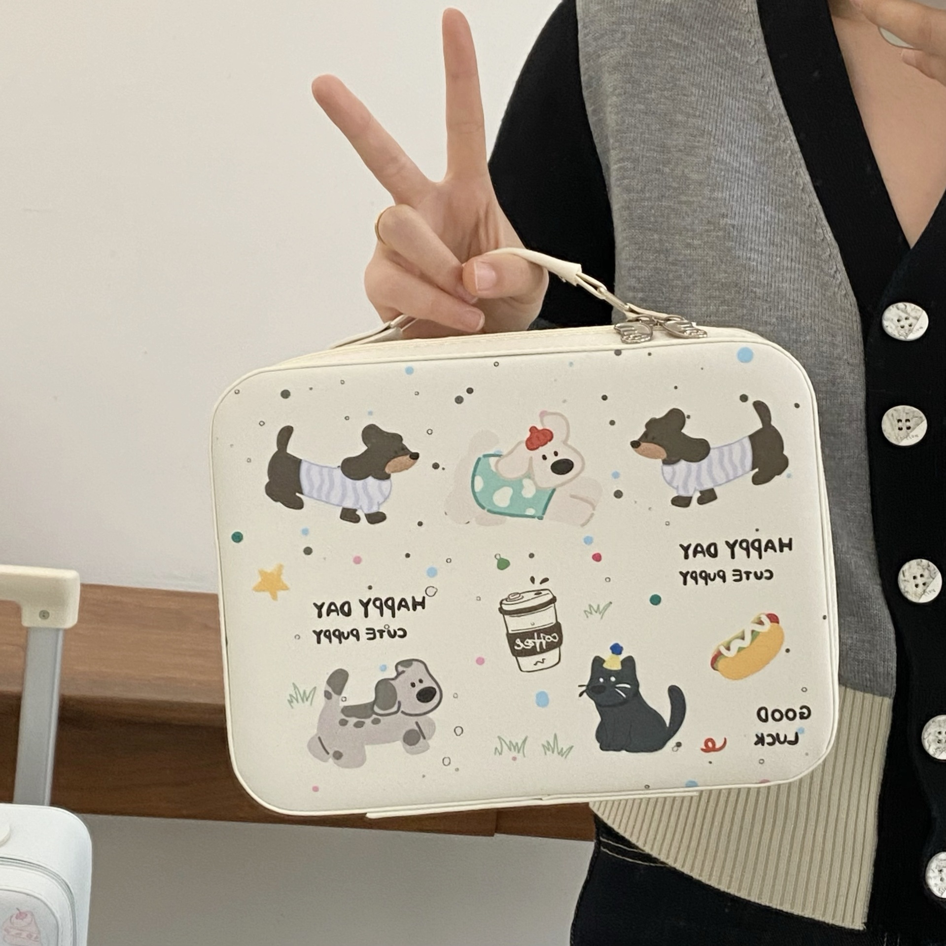 Cartoon cake Cat Makeup box for Women, 2025 New high appearance level, large capacity skin care product storage, portable makeup bag Application Scenario