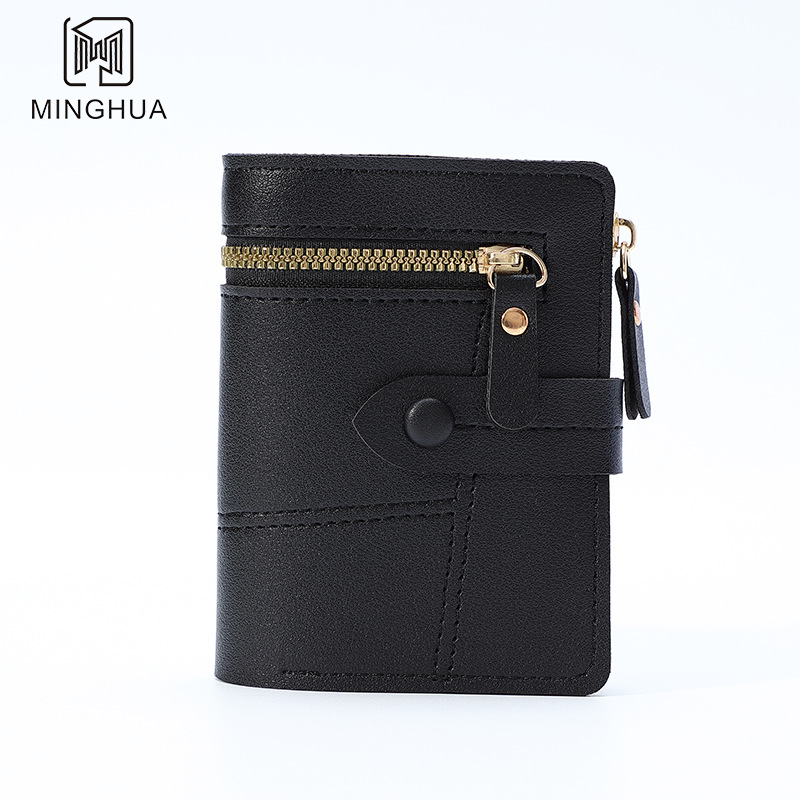 New wallet button wallet, women's solid color wallet, thin lady's wallet, short coin purse, cross-border wholesale details Picture