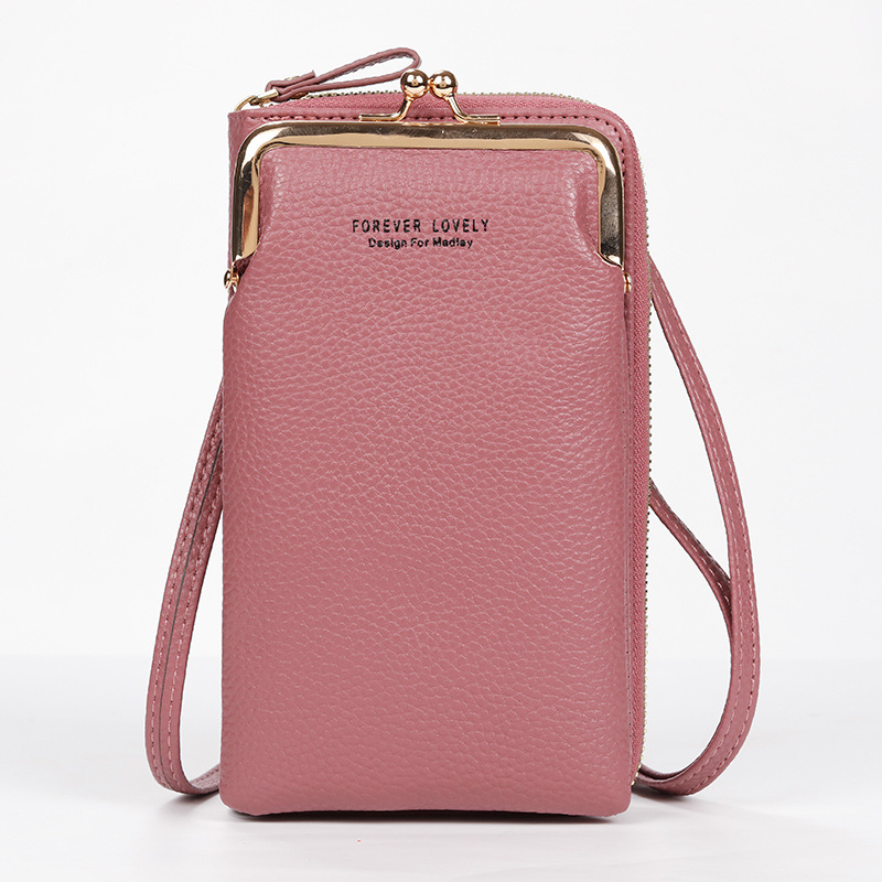 2022 Factory direct sales New women's mobile phone bag, Korean style, lychee pattern solid color crossbody single-shoulder small bag wallet Item Picture