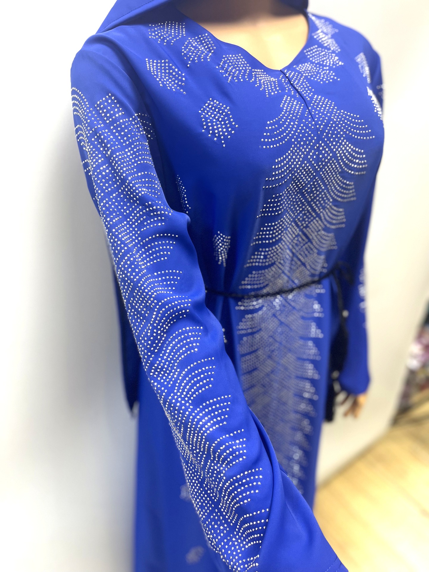 Aliexpress export solid color, rhinestone, loose-fitting, Dubai Saudi long dress, women's robe, prayer dress, abaya robe, women's style, hooded, Muslim Specification image