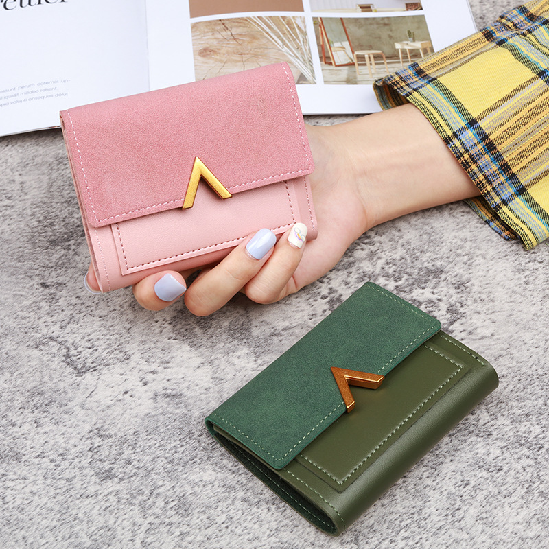 A new Korean-style three-fold women's wallet, short retro card case, PU faux leather, simple folding student wallet for women Specification drawing