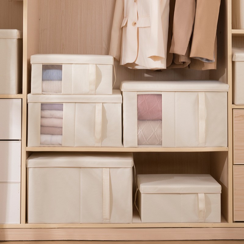 Zhixiangjia's new transparent storage box, windowed solid-color clothing organization box, household items, children's clothing storage box Specification drawing