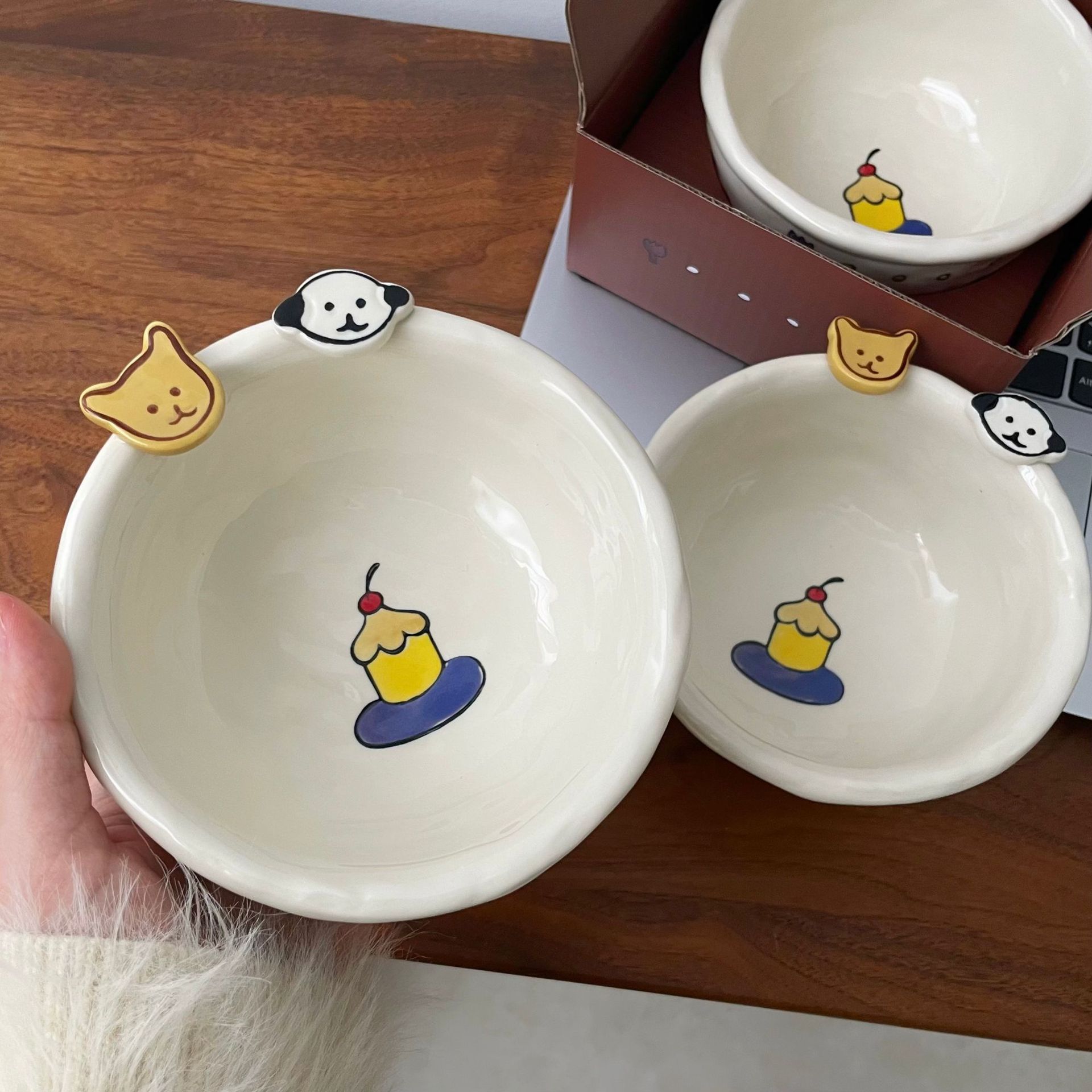 Button Ceramic puppy rice bowl 2025 New Household rice bowl, Salad bowl, yogurt bowl, birthday gift box set Specification drawing
