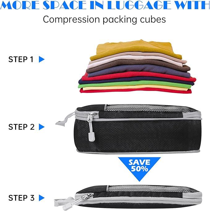 Compression storage bag set, expandable mesh travel bag luggage storage bag five-piece set for storage Specification drawing
