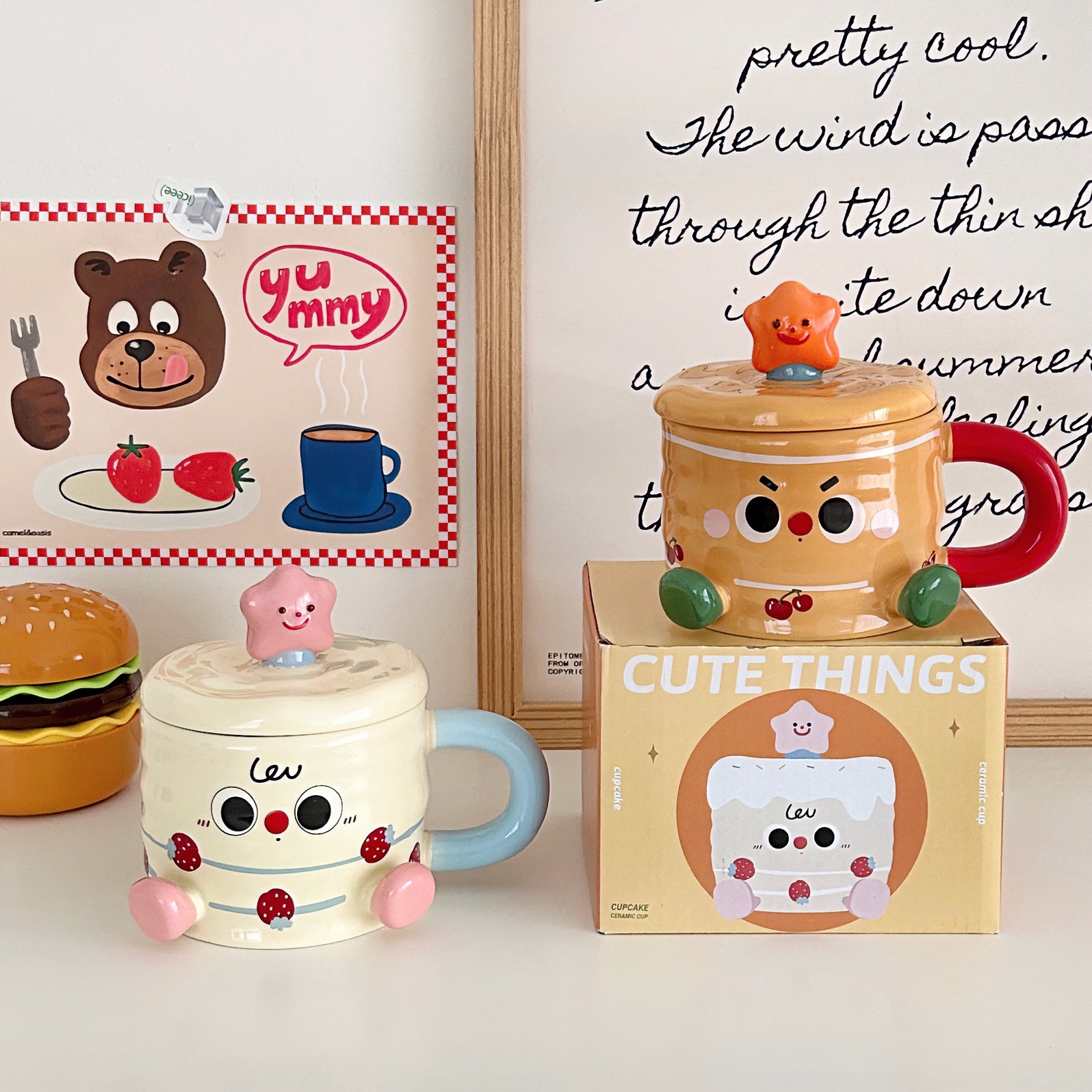 Cartoon couple mugs, birthday cake, ceramic cups with LIDS, milk breakfast cups, coffee cups, gifts, water cups, girls full figure