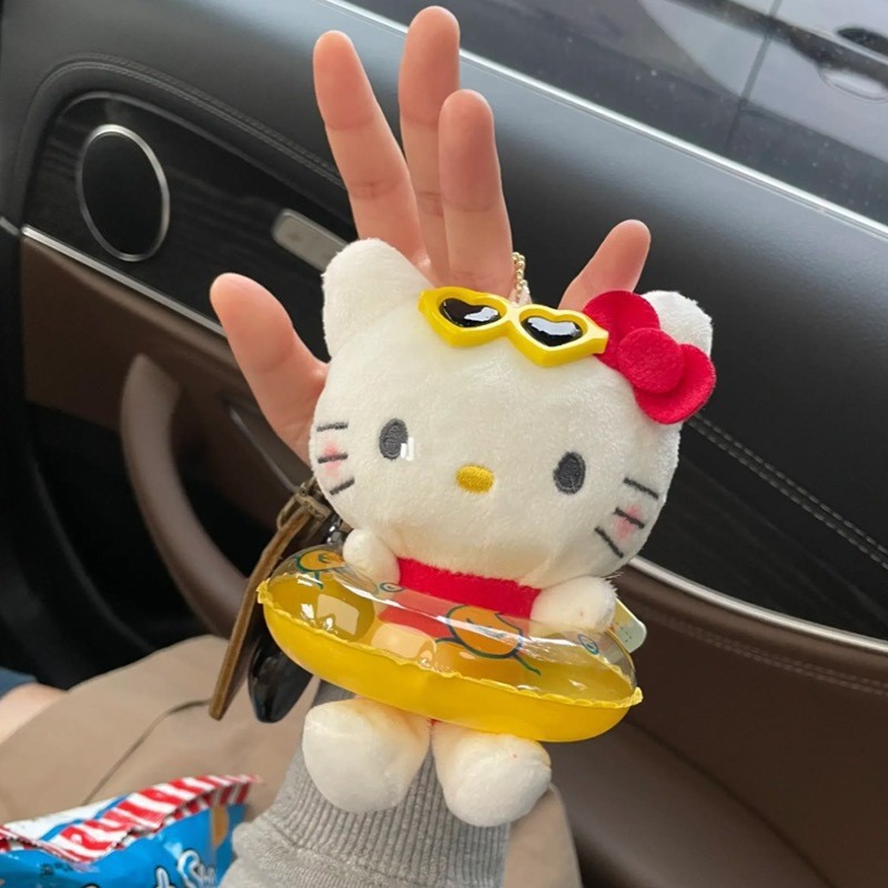 Swimming ring cat pendant, summer cute swimming ring doll, cartoon plush toy, bag hanging decoration, women's keychain details Picture