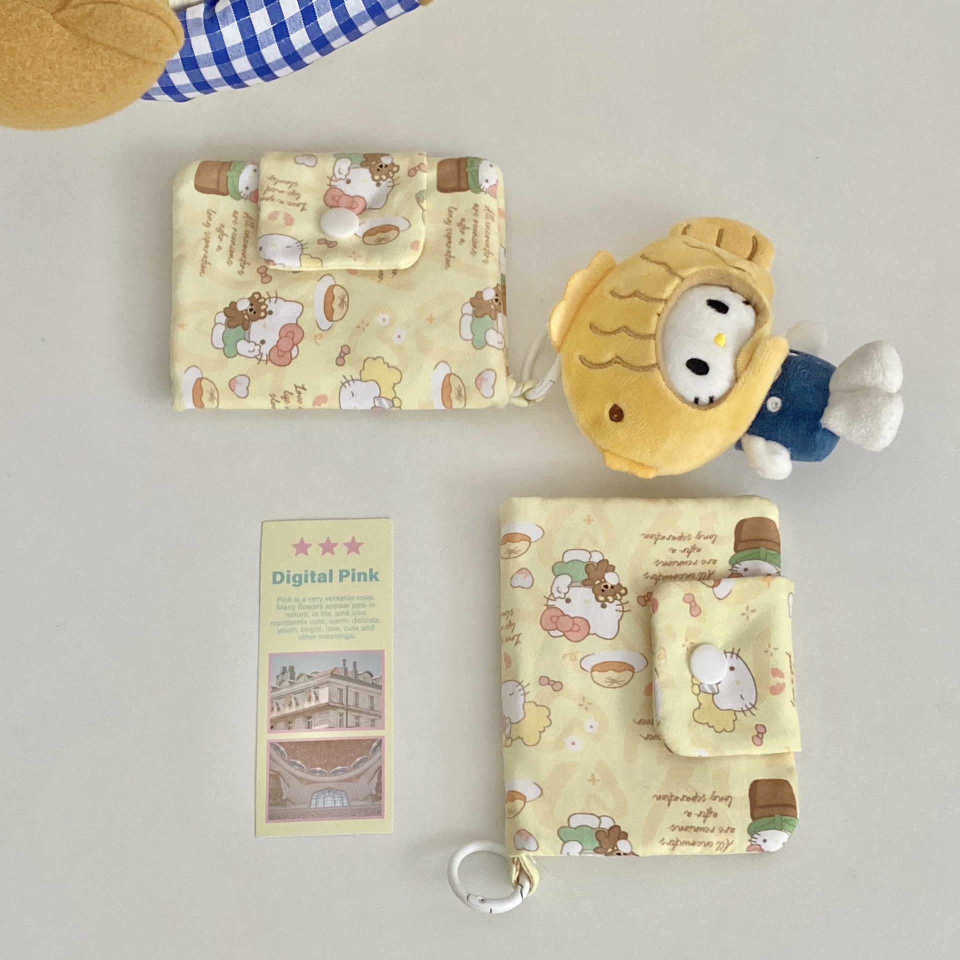 New cute cat card case, multi-layer coin purse, canvas earphone case, portable bag, multi-functional storage card case and pendant details Picture