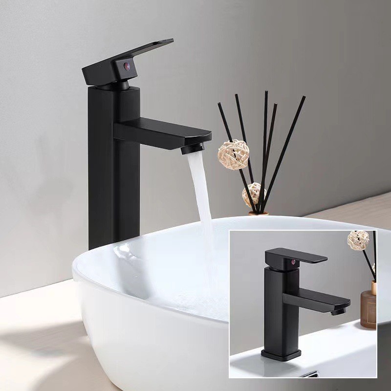 Cold and hot basin faucet, bathroom countertop, washbasin, bathroom, square single-hole stainless steel household faucet Specification drawing