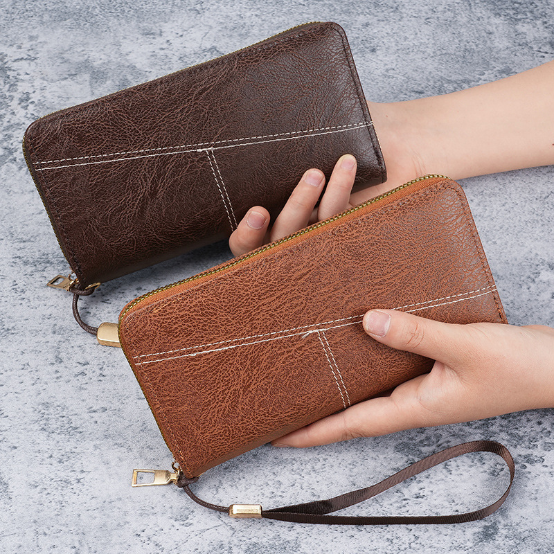 The 2025 new men's wallet is a long, multi-slot bestseller, fashionable single-zipper coin purse, mobile phone case, card case and wallet Specification drawing