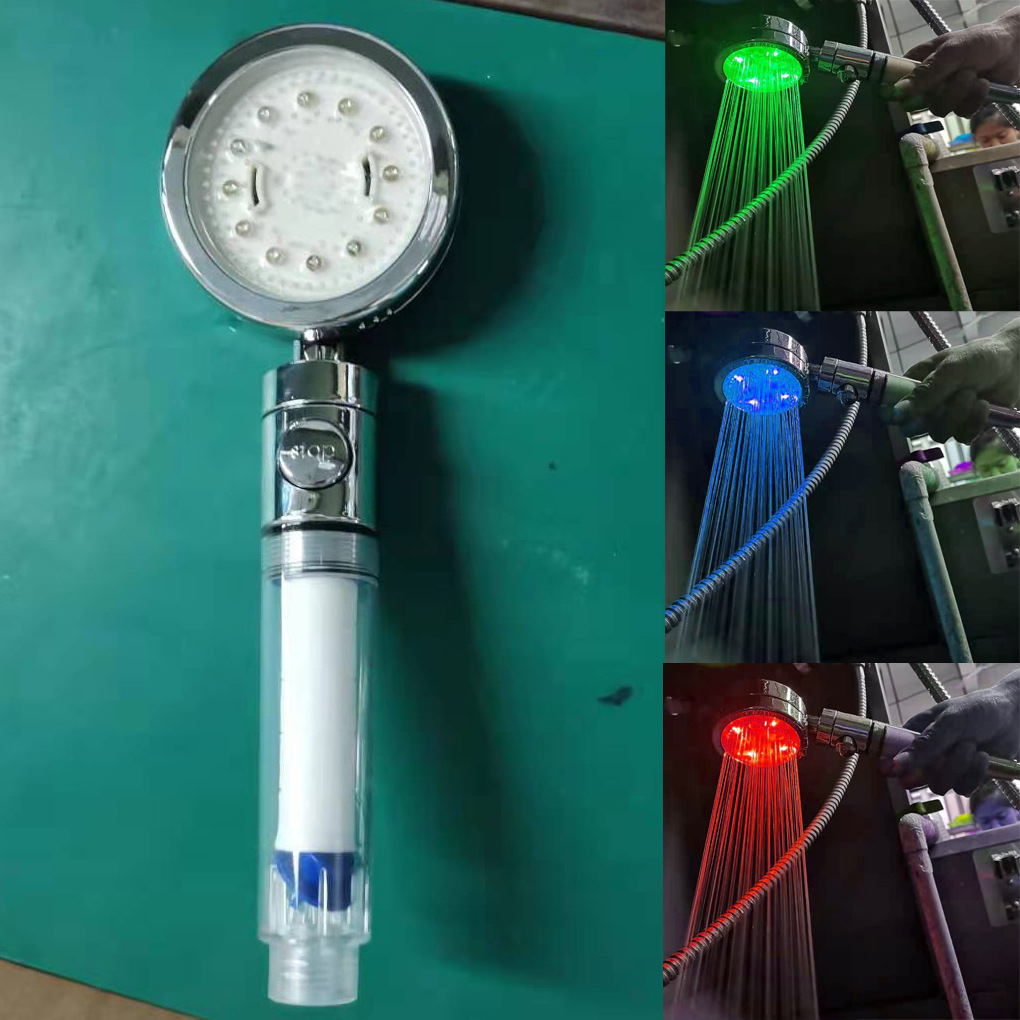 led showerhead one-button water stop, filter showerhead, temperature-controlled light, seven-color color-changing filter cotton showerhead SDS-A34 full figure
