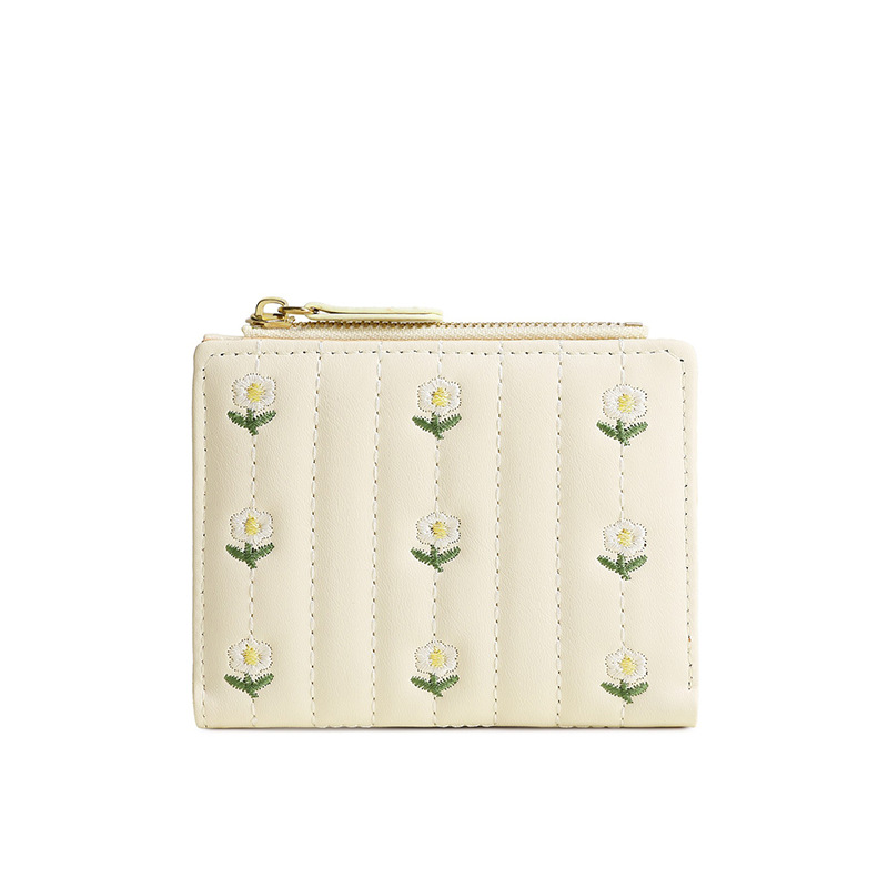 New women's wallet embroidered short and simple card bag Summer Wallet Cross-border solid color zipper coin purse wholesale Item Picture