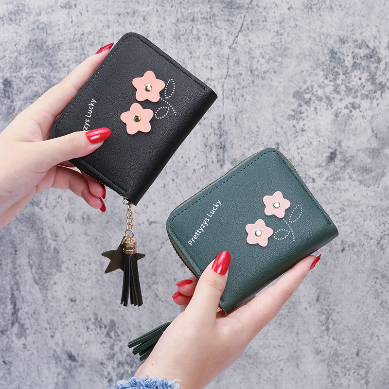 2021 Short wallet for women, zipper coin case, cute flower Korean version, New mini and fresh coin purse Specification drawing