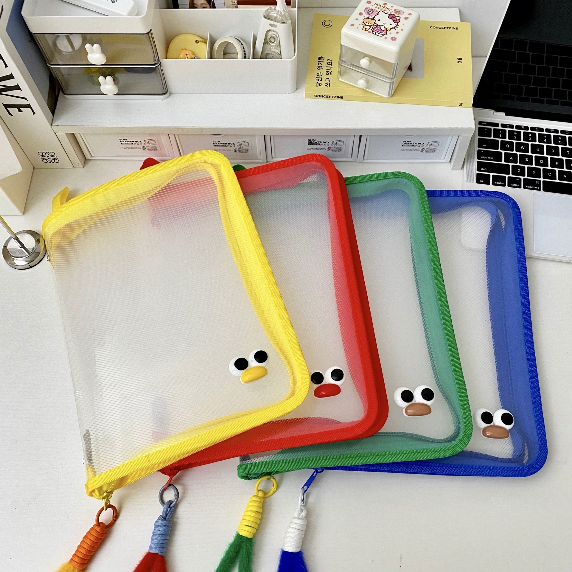 All grade students' A4 file bag, transparent large-capacity zipper handbag, textbook, test paper, miscellaneous storage, file bag full figure