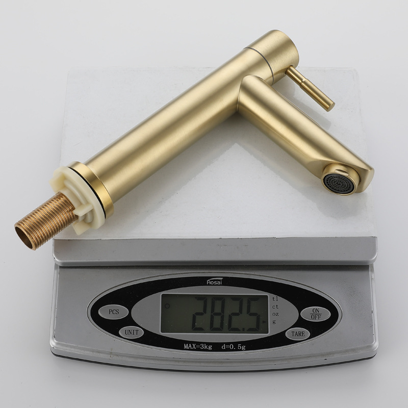SUS304 stainless steel brushed gold single cold washbasin faucet, bathroom countertop basin, 4-inch interface pvd process Specification drawing