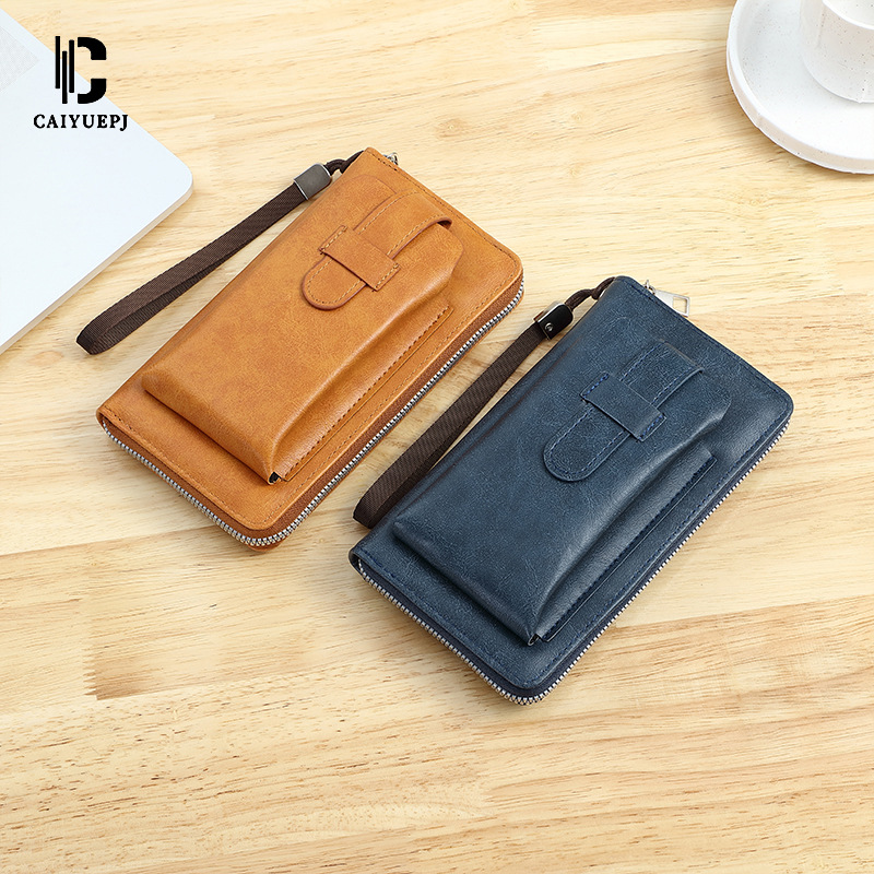 New men's clutch, coin purse, men's high-end solid color zipper wallet, men's mobile phone bag, genuine wholesale Specification drawing