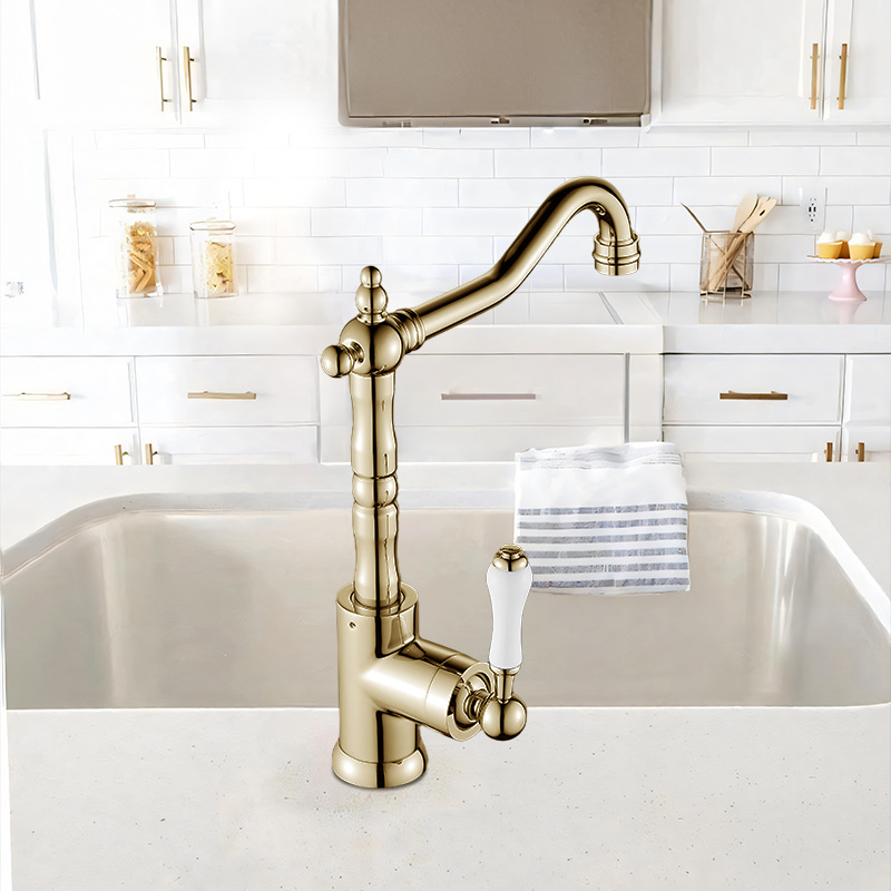 French retro faucet, all-copper faucet, European classical silver faucet, kitchen sink, sink, creative cold and hot water faucet Specification drawing