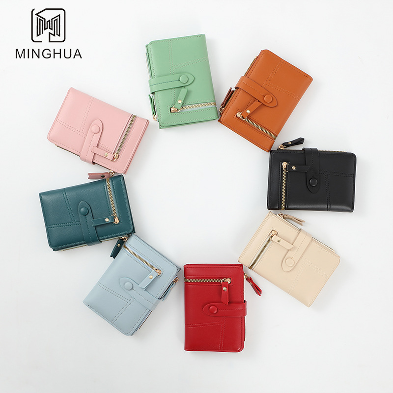 New Korean-style wallet women's buckle card case leather texture solid color simple cross-border wallet zipper coin purse wholesale Specification drawing
