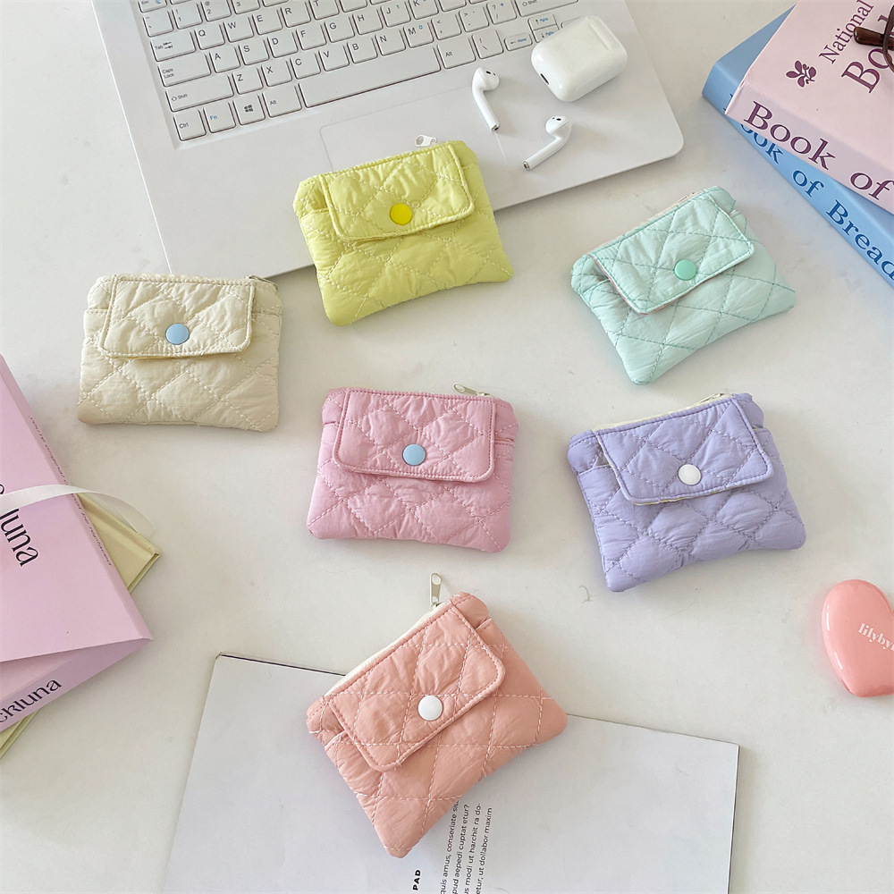 5672 Quilted diamond-shaped coin purse, snap card case, storage bag, multi-functional organization small bag for ID cards and bank cards Specification drawing