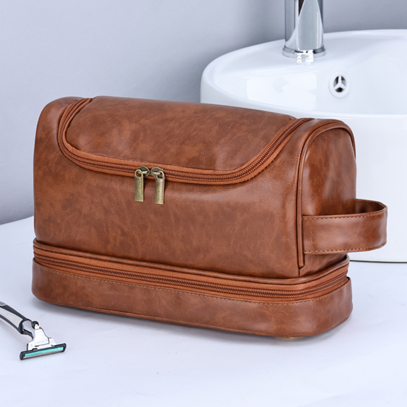 Cross-border Amazon double-layer men's makeup bag, storage bag, portable with hook, hand-held business travel toiletry bag details Picture