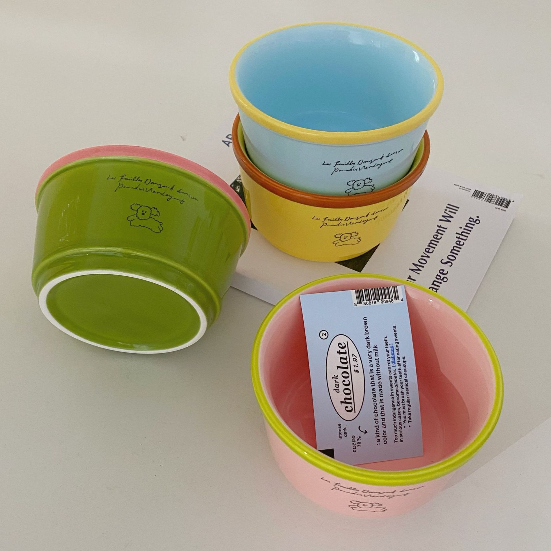 Dopamine Puppy Ceramic Bowl, new ins high appearance level tableware, yogurt bowl, rice bowl, household fruit salad bowl full figure