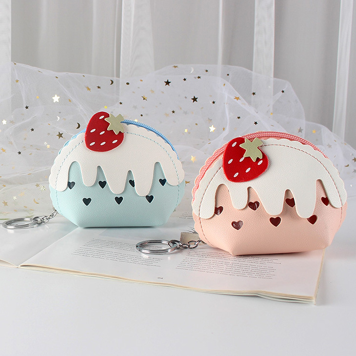 Strawberry ice cream, cute mini coin purse, small loose change bag, Douyin zipper student wallet, short style for women details Picture