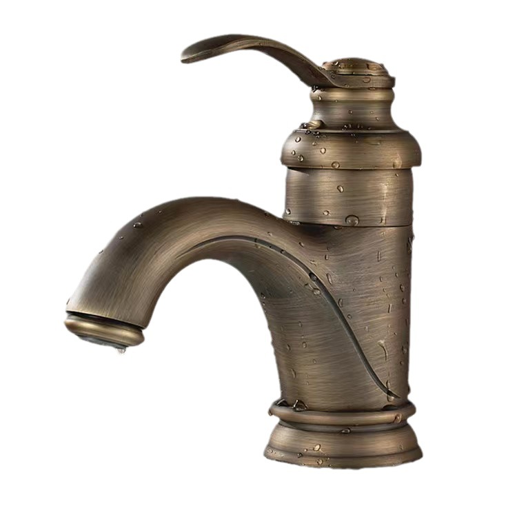 Pull-out kitchen hot and cold water faucets, splash-proof washing basins, bowls and sinks, household telescopic rotating sink, antique copper faucet Item Picture