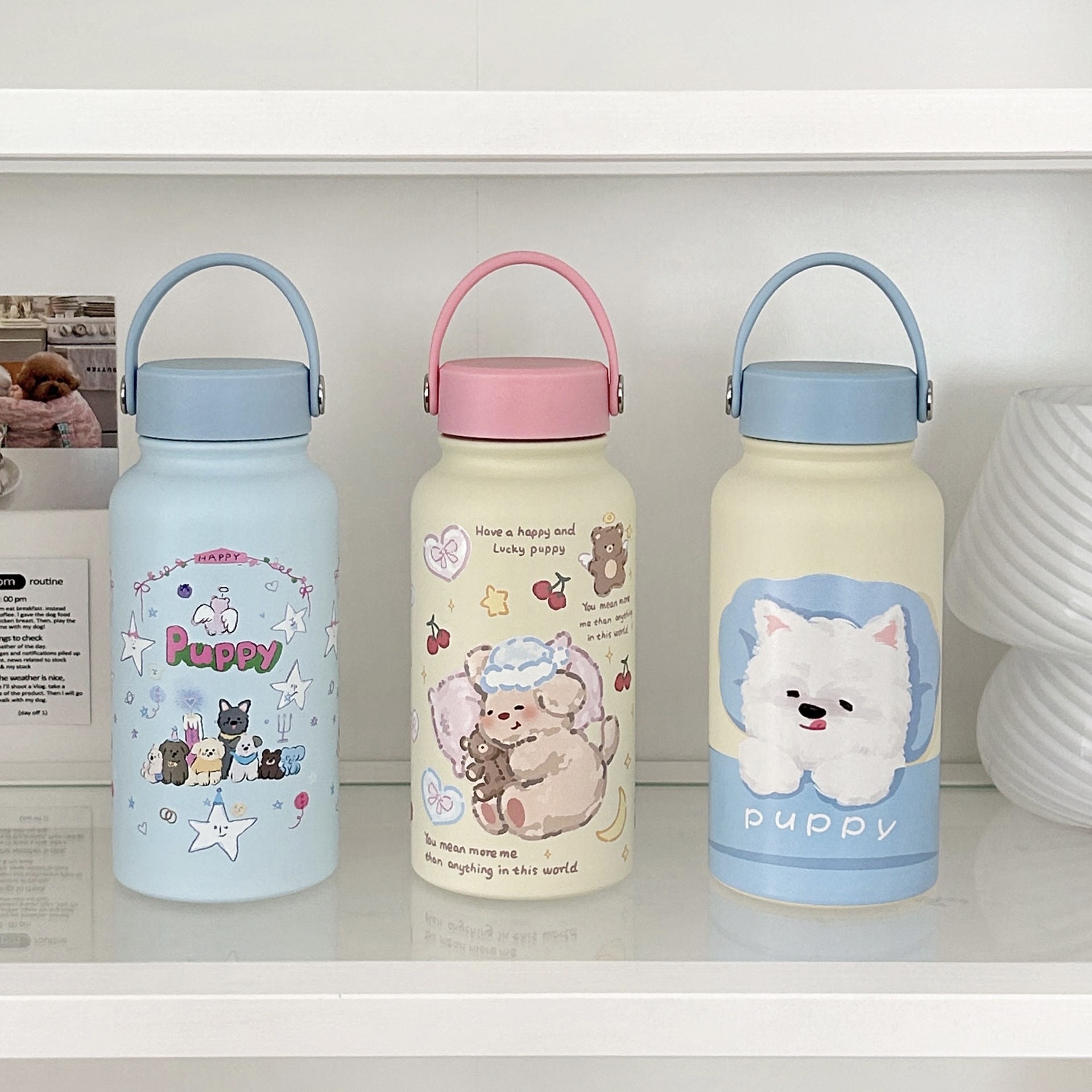Cute cartoon insulated cup for women, 2024 new large-capacity hand-held cup, stainless steel water cup, portable water bottle full figure