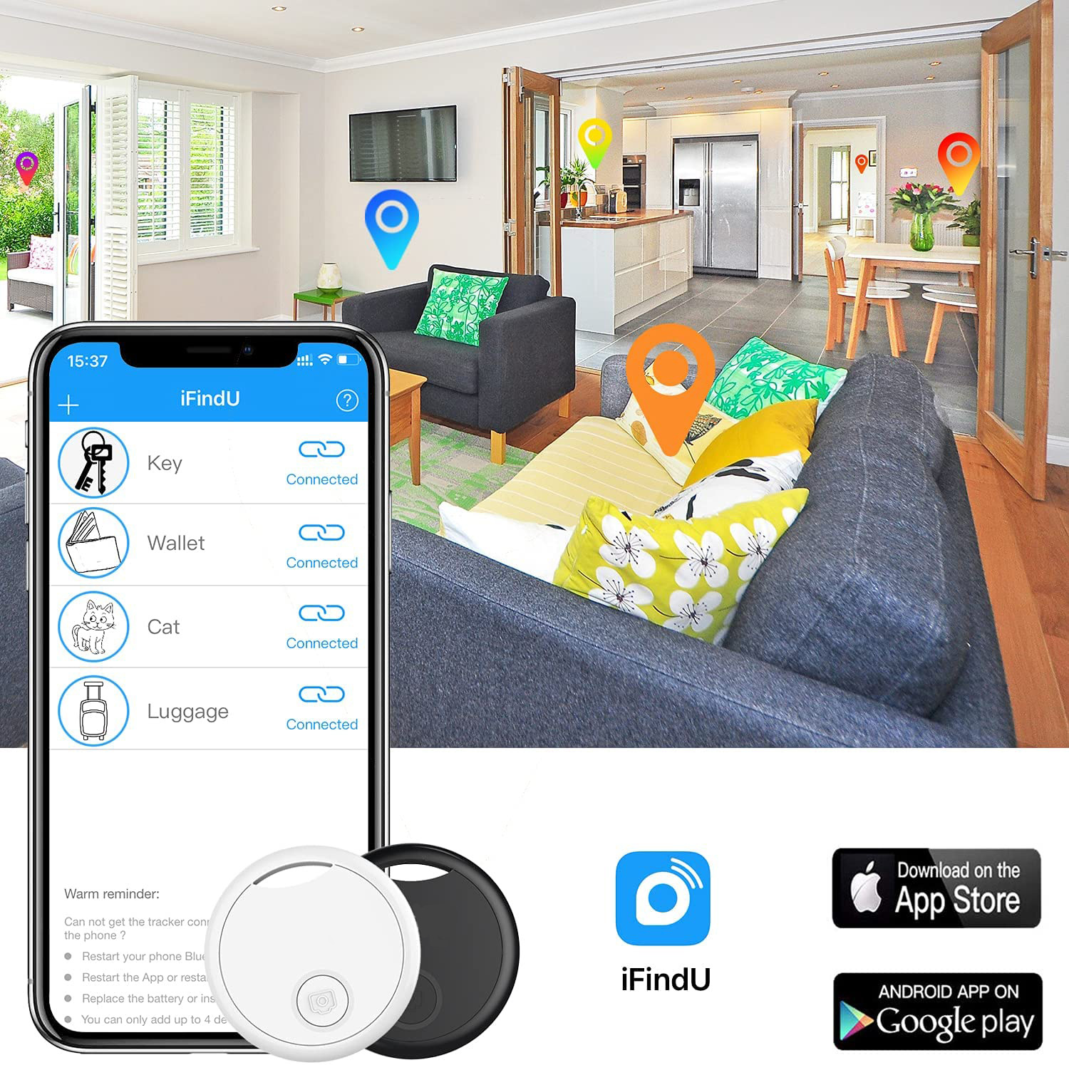 S8 Circular smart anti-loss finder, iFindU new private mold Key Wallet Tracker, Exit reminder Item Picture