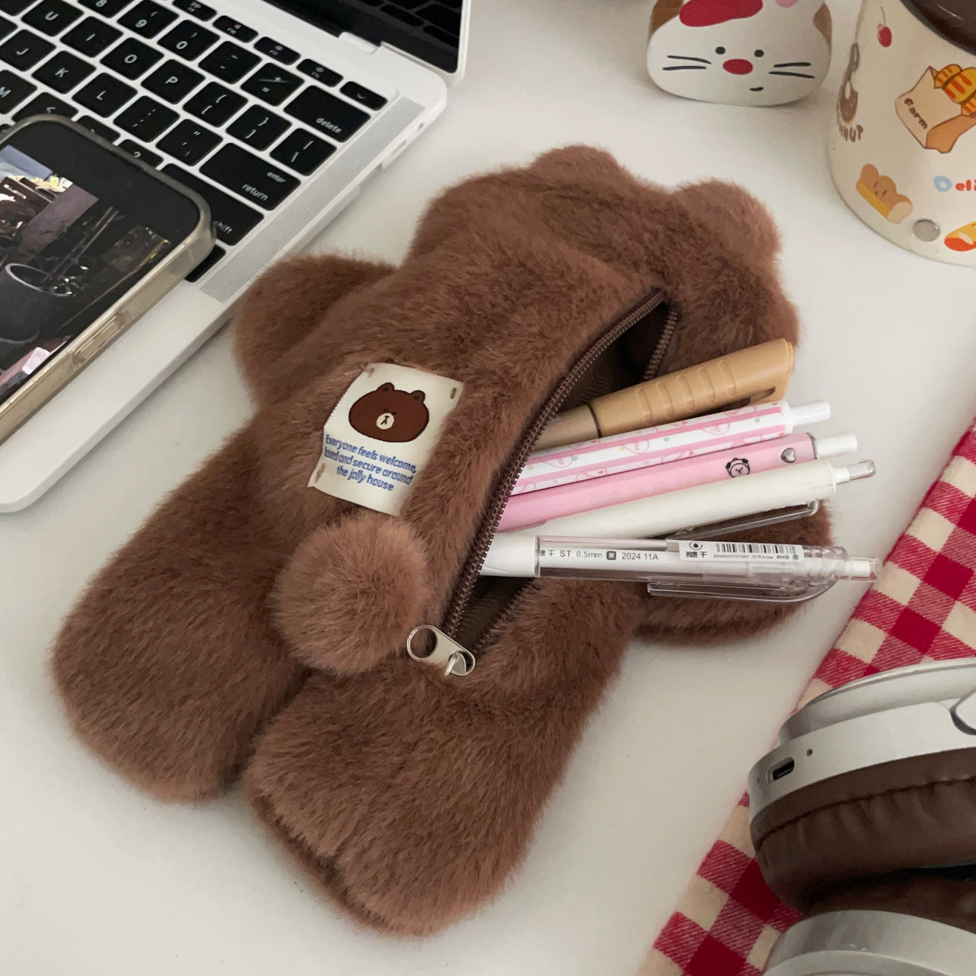 High appearance level Brown Bear Pencil case - 2025 new style primary and junior high school student stationery bag, storage bag, pencil case Application Scenario