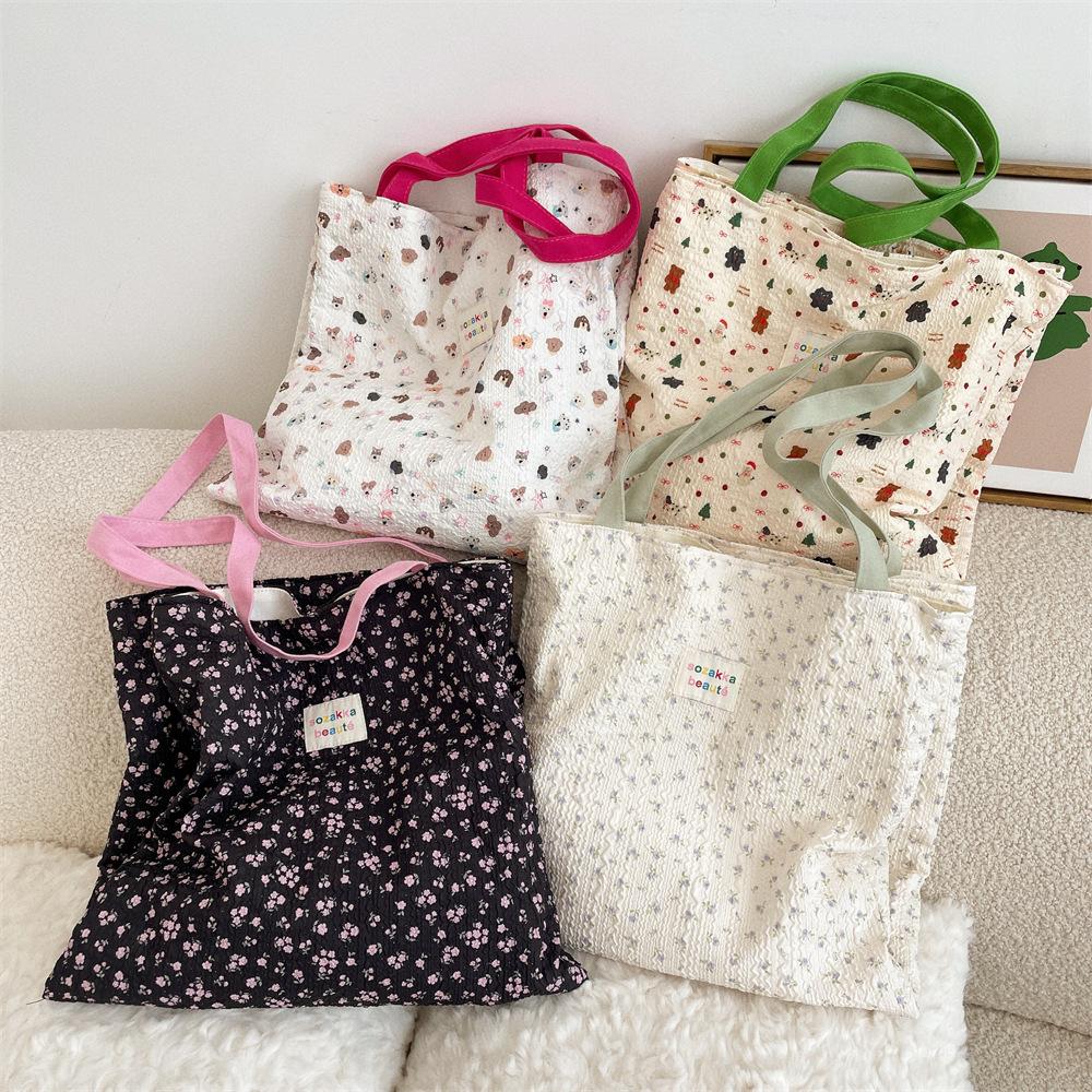 4431 New sweet cartoon bear embossed single-shoulder bag, double-layer shopping bag, cute student casual underarm bag full figure