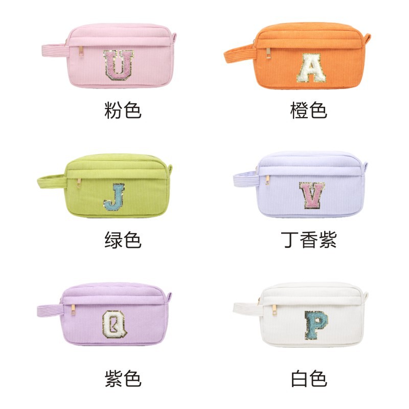 In-stock letter corduroy cosmetic bag, fashionable and simple mini portable cosmetics lipstick hand-held storage bag details Picture