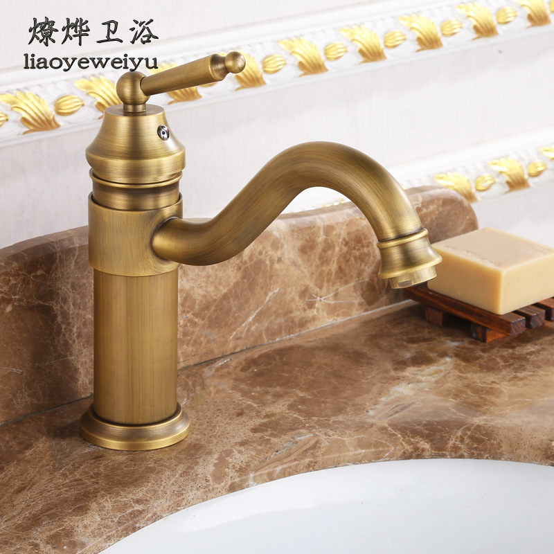 European-style countertop basin, all-copper washbasin, ironclad faucet, bathroom antique-style cold and hot water waterfall basin faucet Specification drawing