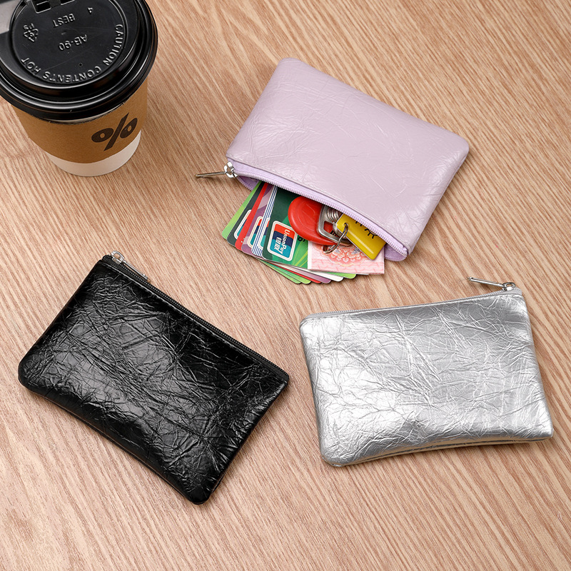 【 Unisex 】 New cracked zipper coin purse, ultra-thin and short card, coin and key storage bag full figure
