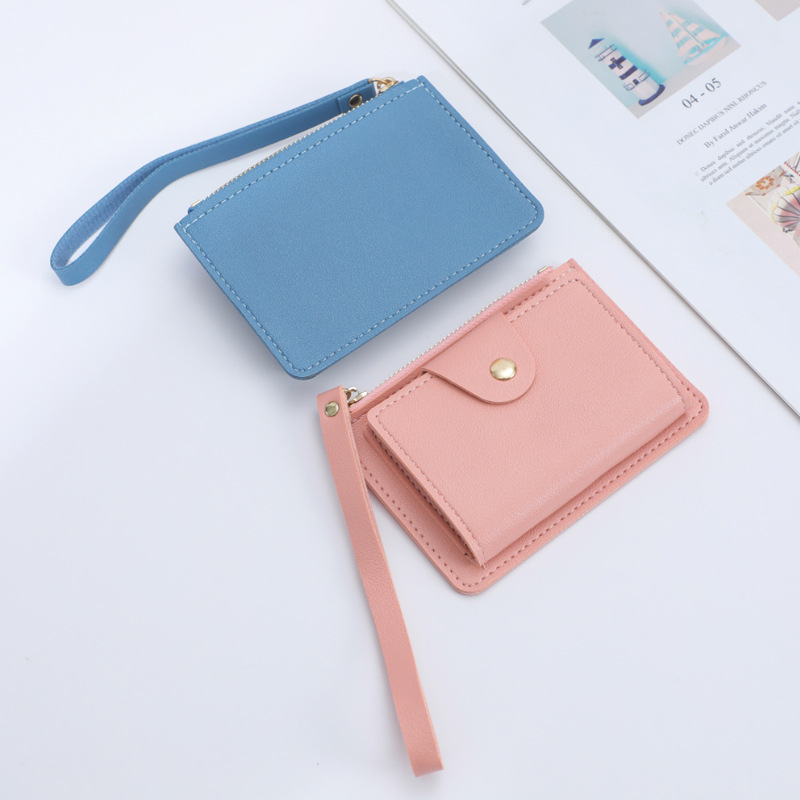New women's wallet, short wallet, thin card case, wrist strap, cute and simple, student coin purse, women's niche details Picture